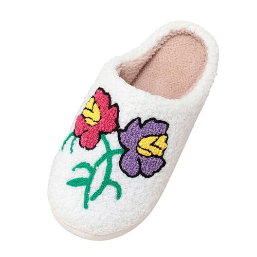 Filzpantoffeln Damen Winter Warm Plüsch Printed Pantoffeln Flauschig Weiche Hausschuhe rutschfest Winterhausschuhe Geschlossen Unisex Slippers Geschlossen Hausschlappen Für Drinnen Und Draußen von Generisch