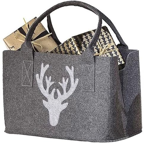 Filztasche in Dunkelgrau oder Grau "HIRSCH" Tragetasche, Handtasche, Geschenk, Einkaufstasche, Weihnachten, Renntier Filz Xmas, Hirsche, Hirsch, Geschenkidee (Dunkelgrau) von Generisch