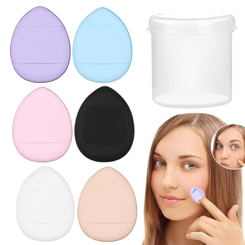 Fingerpuff, kleines Luftkissen, 3,8 x 3,2 cm, wiederverwendbarer Puderschwamm, Set mit 6 kompakten losen Pudern mit Etui, für Damen und Mädchen, Make-up-Einstellung für oder trockene Verwendung von Generisch