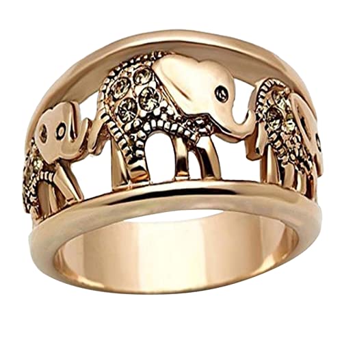 Fingerring Eheringe Trauringe Elefant Ring Classic Charm Ringe Fingerring Fashion Hohlring Geschenk für Teenager Mädchen Größe 6 10 Tumblr Ringe Set (Gold, 10) von Generisch