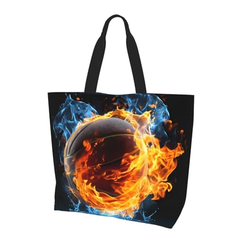 Fire And Water Basketball Tote Bag Damen Schulterhandtaschen Sport Ball Einkaufstaschen Wasserabweisend Große Handtasche mit Innentasche für Arbeit Reise Schule von Generisch