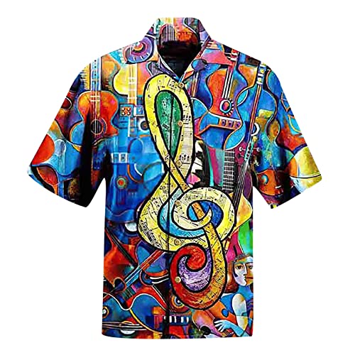 Fitness-Shirts für Herren, Freizeithemden, lässig, lockeres Revers, kurze Ärmel, Manschetten, Knopfanschluss, Blumenhemd, Sand, Strand, Hawaiianer, Sommer-Top, Herrenhemd, schmale Passform, blau, L von Generisch