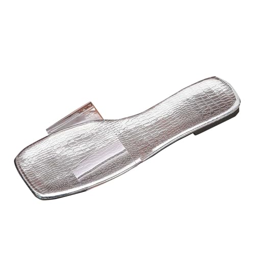 Flach Sadalen Damen Elegant Sommerschuhe Quadratisch Slipper Leicht Hausschlappen Bequeme Sandalette Slip-On Wanderschuhe Offener Zehen Strandsandalen Wasserdichte Pantoletten Weiche Sohle Hausschuhe von Generisch