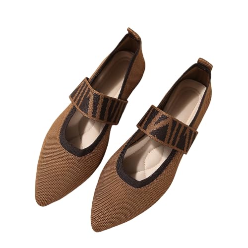Flach Schuhe Damen Leicht Arbeitsschuhe Bequem Weiche Einzelne Schuhe Spitzer Zehen Freizeitschuhe Leicht Tanzschuhe Elegant Stricken Pumps rutschfest Atmungsaktive Walkingschuhe Trachtenschuhe von Generisch