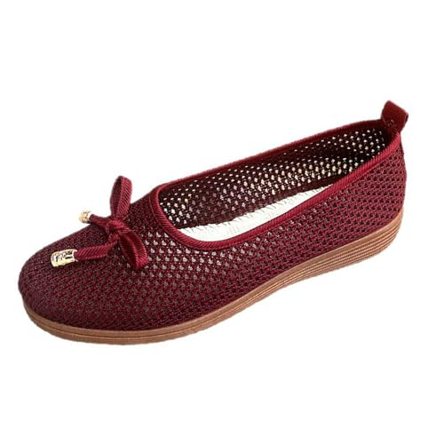 Flache Ballerinas Slip-On Einfache Mode Bequeme Schuhe Elegant Rutschfest Niedrige Schuhe Square Toe Bequeme Geschlossene Spitze Mokassins Damen Sommer Bunte Lackierung Leicht Weich, rot, 40 EU von Generisch
