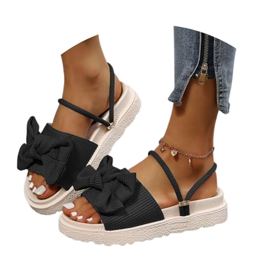 Flache Damen-Sandalen 2025, bequem, lässig, Schlupfschuh, Schleifen-Design, offener Zehenbereich, Sommer, Strand, Wanderschuhe, für Outfits mit Kleidern, Jeans, neun Wedges für Damen, Schwarz , 35.5 Flache Damen-Sandalen 2025, bequem, lässig, Schlupfschuh, Schleifen-Design, offener Zehenbereich, Sommer, Strand, Wanderschuhe, für Outfits mit Kleidern, Jeans, neun Wedges für Damen, Schwarz , 35.5 von Generisch
