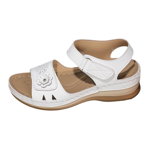Flache Damen-Sandalen mit Keilabsatz, orthopädische Sandalen, Knöchelriemen, mit Schnalle, Fußgewölbeunterstützung, ausgehöhlte Sandalen, offene Zehen, Blumenschuhe, Sport, Wanderschuhe, leichter Flache Damen-Sandalen mit Keilabsatz, orthopädische Sandalen, Knöchelriemen, mit Schnalle, Fußgewölbeunterstützung, ausgehöhlte Sandalen, offene Zehen, Blumenschuhe, Sport, Wanderschuhe, leichter von Generisch