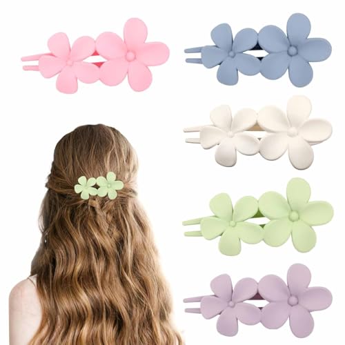 Flache Haarspangen mit Blumen-Motiv für Frauen – rutschfeste französische Krokodilklemmen, stilvolle geflochtene Haarspangen, mattierte Entenschnabel-Haarklammern, elegantes Haar-Accessoire in 5 von Generisch