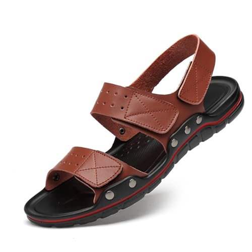 Flache Leder-Sandalen für Herren, rund, offener Zehenbereich, leicht, rutschfest, für Sommer, Strand, Outdoor, braun, 45 EU von Generisch