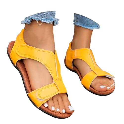 Flache Sandalen Damen Sommer Orthopädische Sandaletten Slingback Atmungsaktive Slides Elegant Mode Hausschuhe Strandsandalen Freizeit Klettverschluss Sandals Einfache Peep Toe Sommerschuhe von Generisch