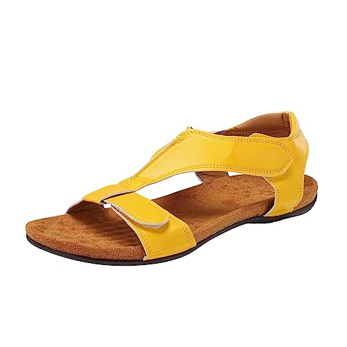 Flache Sandalen Damen Sommer Sandaletten Damen Elegant, Leder Arch Support Orthopädische Schuhe Open Toe Atmungsaktiv Sommerschuhe Waschbare Slingback Strandschuhe Breite Füße Freizeitsandalen von Generisch