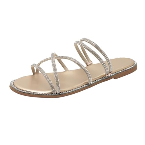 Flache Sandaletten Damen, Sandalen Für Damen Slides Sommer Glitzer Flats Strandschuhe Strass Sandals Offene Zehe Boho Sommersandalen rutschfest Sommerschuhe Riemchensandalen Freizeitsandale 1 von Generisch