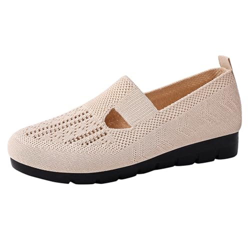 Flache Schuhe Damen,Vermascht Sneakers,LäSsige Walkingschuhe,rutschfeste Halbschuhe,Atmungsaktive Freizeitschuhe,Slip On Turnschuhe,Mesh Strick Joggingschuhe,Ohne SchnüRsenkel Laufschuhe von Generisch