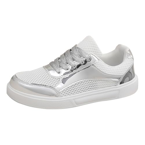 Flache Schuhe Damen Elegant Sportschuhe Damen Sommer Elegant Laufschuhe Mesh Joggingschuhe Atmungsaktive Turnschuhe Bequeme Sport Bord Schuhe Rutschfeste Trekkingschuhe Gold Silber Sneaker Schnürer von Generisch