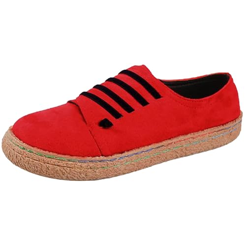 Flache Schuhe Damen Espadrilles Schnürschuhe Runder Zehenpartie Halbschuhe Vintage Stil Sommerschuhe Herbst Winter Shoes Women Walkingschuhe Damenschuhe Freizeitschuhe Outdoorschuhe von Generisch