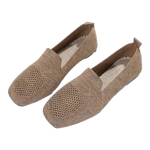Flache Schuhe Für Damen Elegant | Strick Kleid Schuhe Damen Einfarbig Walking Flats Schuhe Bequeme Freizeitschuhe Vermascht Atmungsaktives Ballett-Pumps Niedriger Keil Slip On Leinenschuhe von Generisch