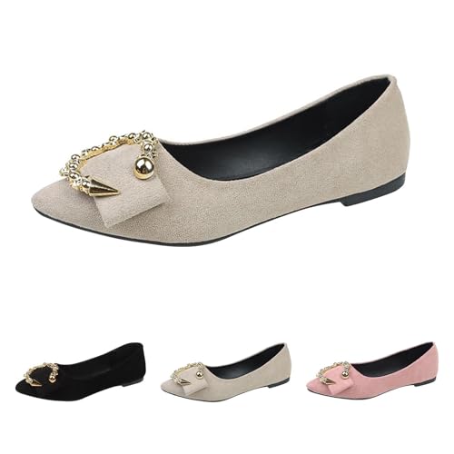 Flache Schuhe Für Damen Sexy Sandalen - Balerinaschuhe Damen Elegant - Slip On Kleidschuhe Spitz Balerinas Breite Füße Einzelneschuhe Hochzeitsschuhe Bootsschuhe Bequem Schlupfschuhe von Generisch