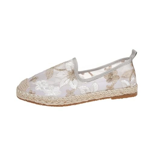 Flache Schuhe für Damen, bestickte Freizeitschuhe, Slip-On-Schuhe, bequeme und tragbare Espadrille-Schuhe, Slip-On-flache Espadrilles-Canvas-Schuhe, keine Schnürsenkel, geschlossene Zehensandalen, von Generisch