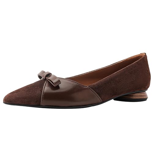 Flache Schuhe für Damen, elegant, spitzer Zehenbereich, leicht, Slipper, Ballerinas, weiches Leder, bequeme Arbeitsschuhe, flache Absätze, geschlossene Zehen, coffee, 38 EU von Generisch