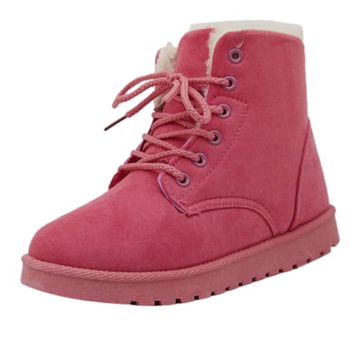 Flache Schuhe für Damen Bequem Fleece Gefüttert Stiefeletten Winter Dicke Rutschfest Schnürstiefel Freizeit Breite Fuße Winterstiefel Outdoor Kurz Thermo Kurzstiefel Lace up Ankle Boots Rot 37 von Generisch
