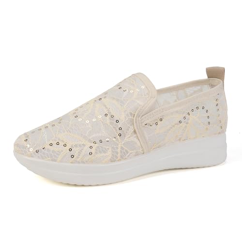 Flache Schuhe für Damen Mesh Transparenz Slipper Loafer Barefoot Shoes Barfußschuhe Orthopädische Schuhe rutschfeste Driving Schlupfschuhe Segelschuhe Sommerschuhe Lateinische Damenschuhe von Generisch