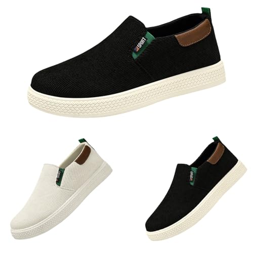 Flache Sneaker: Slip On Turnschuhe Herren Leinen - Sportschuhe Freizeit Vintage Atmungsaktiv Outdoor Sommerschuhe Stoff Joggingschuhe lässige Fashion Laufschuhe Dicker Walking Sohle von Generisch