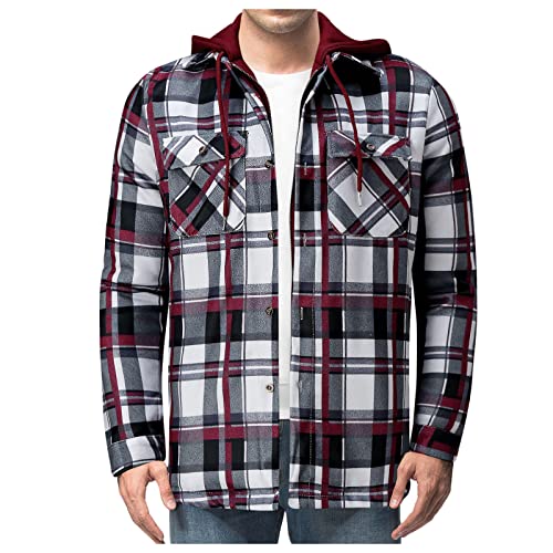 Flanell Jacke Herren Gefüttert Winter Mit Kapuze Flanellhemd 4Xl Kariert Langarm Hemden Holzfällerhemd Blau 5Xl Schwarz Holzfäller Jacke Slim Fit Rot Karo Hemdjacke Arbeitshemd lumberjacket von Generisch