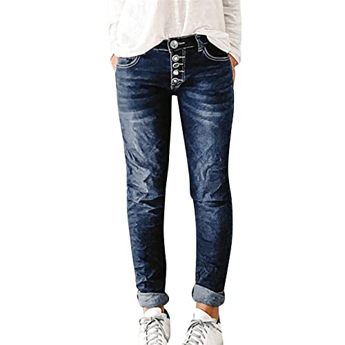 Flared Jeans, Jeansleggings Damen, Einfarbige Gerade Röhrenhose Lässig Modisch Schmal Geschnitten Elastische Denim Hose Leggings Gr. 48, Black Week Angebote 2025 von Generisch