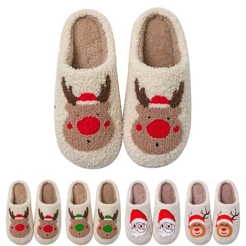 Flauschige Damen-Hausschuhe aus Memory-Schaum, Weihnachtshausschuhe für Damen, geschlossene Zehen, gemütlich, Plüsch-Schuhe, Slipper, Freizeitschuhe, für drinnen und draußen, warme Schuhe von Generisch