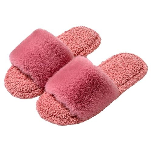 Flauschige Hausschuhe für Damen, breite Passform, mit Fußgewölbeunterstützung, Plüsch-Fleece-gefüttert, atmungsaktiv, hot pink, 39 EU von Generisch