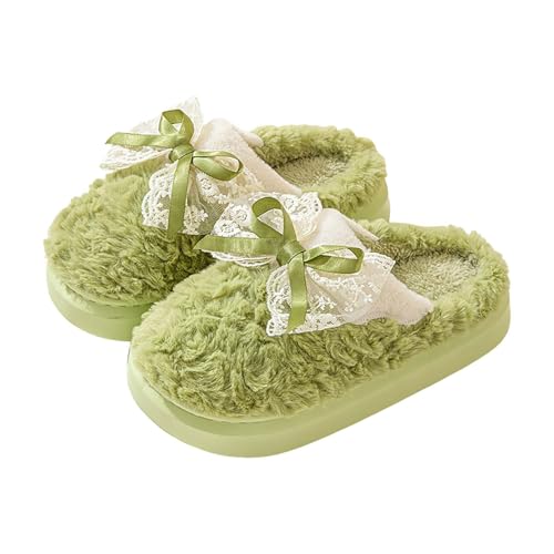 Flauschige Hausschuhe für Damen, breite Passform, orthopädische Hausschuhe für Plantarfasziitis, eng anliegend, mit Fleece gefüttert, rutschfeste Schuhe, grün, 37 EU von Generisch