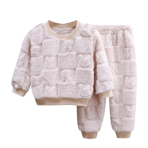 Flauschige Schlafanzug - Hausanzug Kinder MäDchen Kuschelig Pyjama Jungen Zweiteiler Winter Warm Weihnachten Pyjama - Hauskleidung Anzug Kapuze Pullover Hose Set Warme Winter NachtwäSche Lose von Generisch