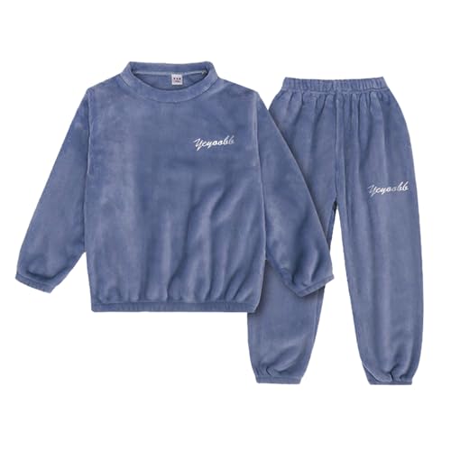 Flauschige Schlafanzug Kinder Jungen Mädchen Schlafanzüge Warme Fleece Pyjama Set Kleinkind Winter Langarm Hausanzug Nachtwäsche Pjs Mit Lange Oberteile Und Hosen Lose Blau von Generisch