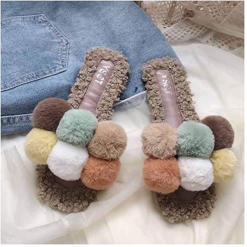 Flauschige Sliders Mädchen Pelz Schuhe Frauen Bequeme Hausschuhe Sommer Mode Outdoor Sandalen Weiche Flache Offene Zehen Sandalen mit Warmem Kunstpelz Frauen Flauschige Flip Flops für Indoor Outdoor von Generisch