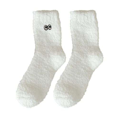 Flauschige Socken für Damen, weiche Wintersocken, gemütlich, niedlich, Plüsch, warme Schlafsocken für Weihnachten, Kleid, weiß, Einheitsgröße von Generisch