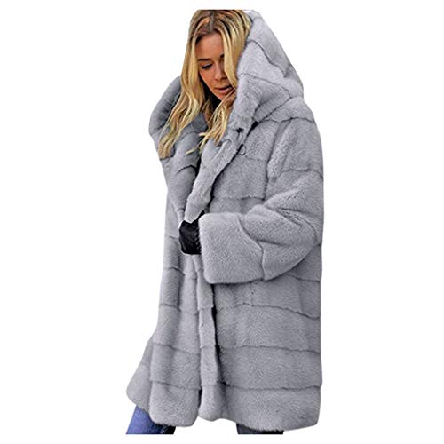 Flauschiger Winterjacke Plüschjacke Warm Gefütterter Mantel Hoodie Wintermantel Damen Oversize Farbblock Lange Strickjacke Fleecemantel 2023 Knopf Kapuzenjacke Lässige Teddyjacke Lose Doppelseite von Generisch