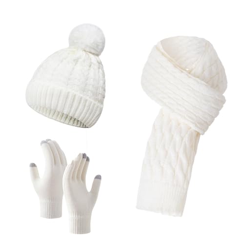 Fleece Gefütterte Mütze, Schal & Handschuh-Sets für Damen Herren Slouchy Beanie Mütze Winter 3 In 1 Mütze Schal Handschuh Winter Strickmütze Touchscreen Handschuhe Verdickte Und Weiche Wolle von Generisch