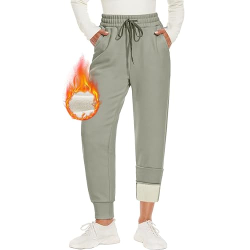 Fleece Jogginghose Damen Gefüttert Lang High Waist Jogginghose Winterhose mit Taschen Outdoor Große Größen Warm Fleecehose Trainingshose Winter Baggy Thermohose Warme Hose von Generisch