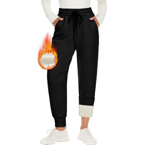 Fleece Jogginghose Damen Gefüttert Lang High Waist Jogginghose Winterhose mit Taschen Outdoor Große Größen Warm Fleecehose Trainingshose Winter Baggy Thermohose Warme Hose von Generisch