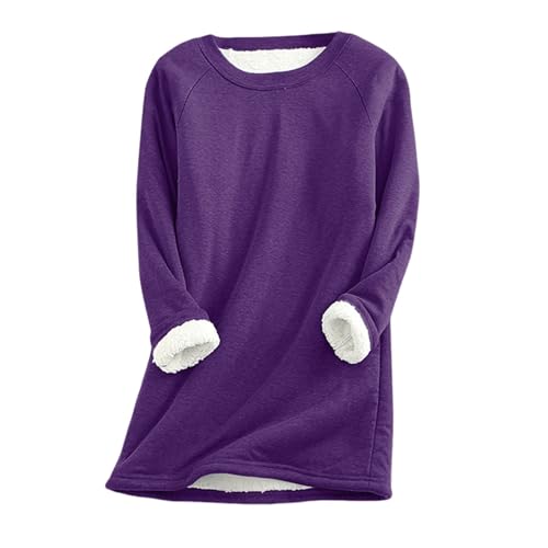 Fleece Pullover Damen,Thermo Pullover Teddy Fleece Kuschel Sweatshirt ohne Kapuze Warm Sherpa Gefütterte Pulli Flauschig Winter Dicke Thermounterwäsche Einfarbig Unterhemd Plüsch Fleecepullover von Generisch