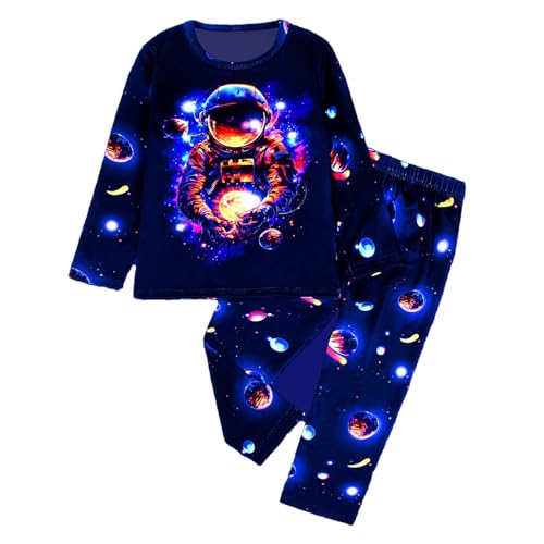 Fleece Pyjama Set Kinder - Flauschige Schlafanzug Sweatjacke Pullover + Hose Warmer Plüsch Kuschelig Hausanzug Langarm Pyjama Set Lose Loungewear Pjs Sleepwear Für Jungen Mädchen von Generisch