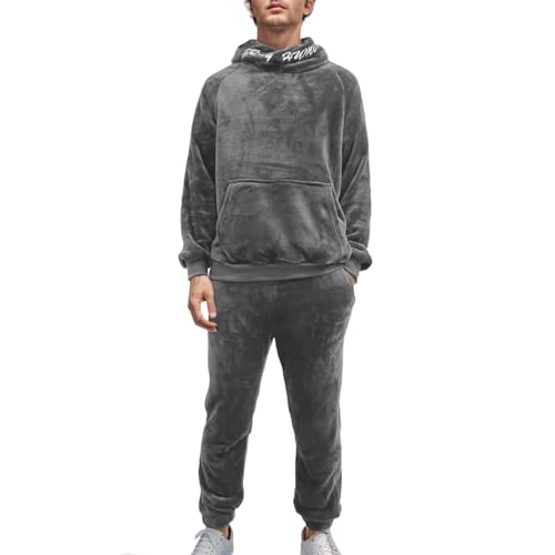 Fleece Schlafanzug Herren Lang Warm Baumwolle Zweiteiliger Nightwear Set Nachtwäsche Winter Pyjamaset Flanell Herrenschlafanzug Langarm Hausanzug mit Rollkragen Schlafanzüge Teenager Jungen mit Tasche von Generisch