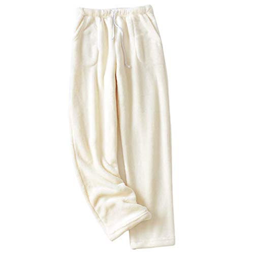 Fleecehose Damen Warm Weites Bein Pyjamahose Lang Fleece Haushose Lockere Freizeithose High Waist Freizeit Damenhose Mit Kordelzug Elegant Und Bequem Langes Warme Pyjama Winterhose (Beige, M) von Generisch
