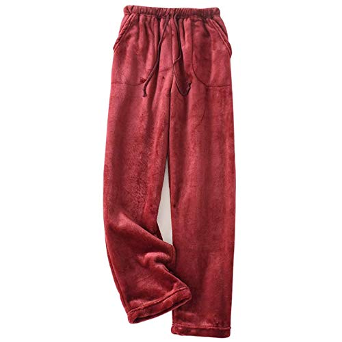 Fleecehose Damen Warm Weites Bein Pyjamahose Lang Fleece Haushose Lockere Freizeithose High Waist Freizeit Damenhose Mit Kordelzug Elegant Und Bequem Langes Warme Pyjama Winterhose (Wine, XL) von Generisch