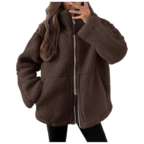 Fleecejacke Damen Große Größen, Teddyjacke Damen Warme Doppelschneidiger Samt Jacke Dicke Freizeit Winterjacke Einfarbig Fleecejacke mit Taschen Reißverschluss Wintermantel 2024 Neueste Plüschjacke von Generisch