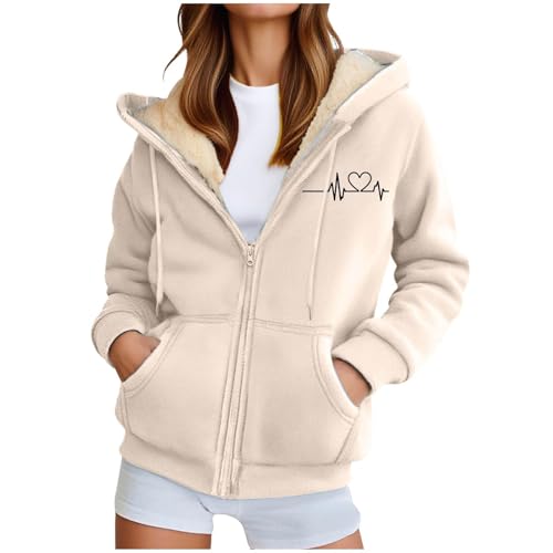 Fleecejacke Damen Hoodie Kapuzenpullover Damen mit Zipper Warm Basic Kapuzenjacke Sweatjacke mit Kapuze Hooded Fleecepullover Herbst/Winter Sweatshirt Winterjacke Plüschjacke Casual Kapuze Jacke von Generisch