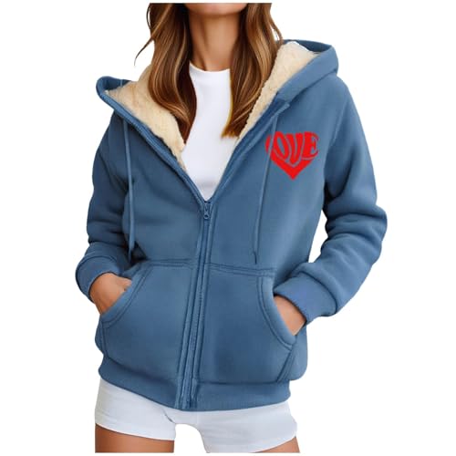 Fleecejacke Damen Hoodie Kapuzenpullover Damen mit Zipper Warm Basic Kapuzenjacke Sweatjacke mit Kapuze Hooded Fleecepullover Herbst/Winter Sweatshirt Winterjacke Plüschjacke Casual Kapuze Jacke von Generisch