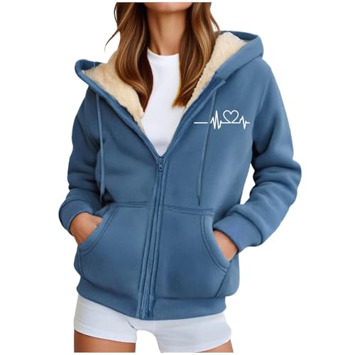 Fleecejacke Damen Hoodie Kapuzenpullover Damen mit Zipper Warm Basic Kapuzenjacke Sweatjacke mit Kapuze Hooded Fleecepullover Herbst/Winter Sweatshirt Winterjacke Plüschjacke Casual Kapuze Jacke von Generisch