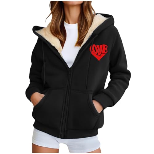 Fleecejacke Damen Hoodie Kapuzenpullover Damen mit Zipper Warm Basic Kapuzenjacke Sweatjacke mit Kapuze Hooded Fleecepullover Herbst/Winter Sweatshirt Winterjacke Plüschjacke Casual Kapuze Jacke von Generisch