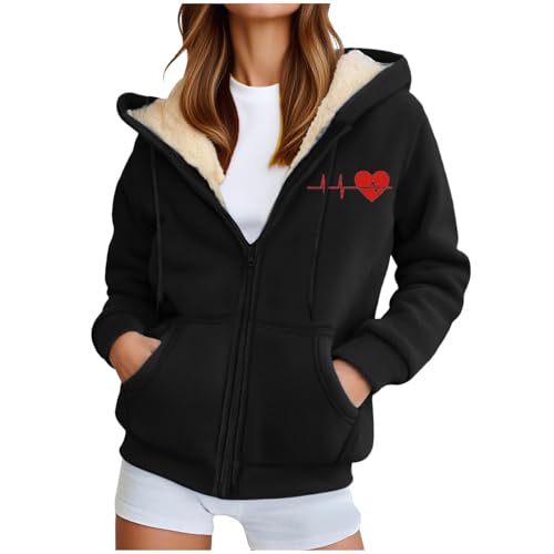 Fleecejacke Damen Hoodie Kapuzenpullover Damen mit Zipper Warm Basic Kapuzenjacke Sweatjacke mit Kapuze Hooded Fleecepullover Herbst/Winter Sweatshirt Winterjacke Plüschjacke Casual Kapuze Jacke von Generisch